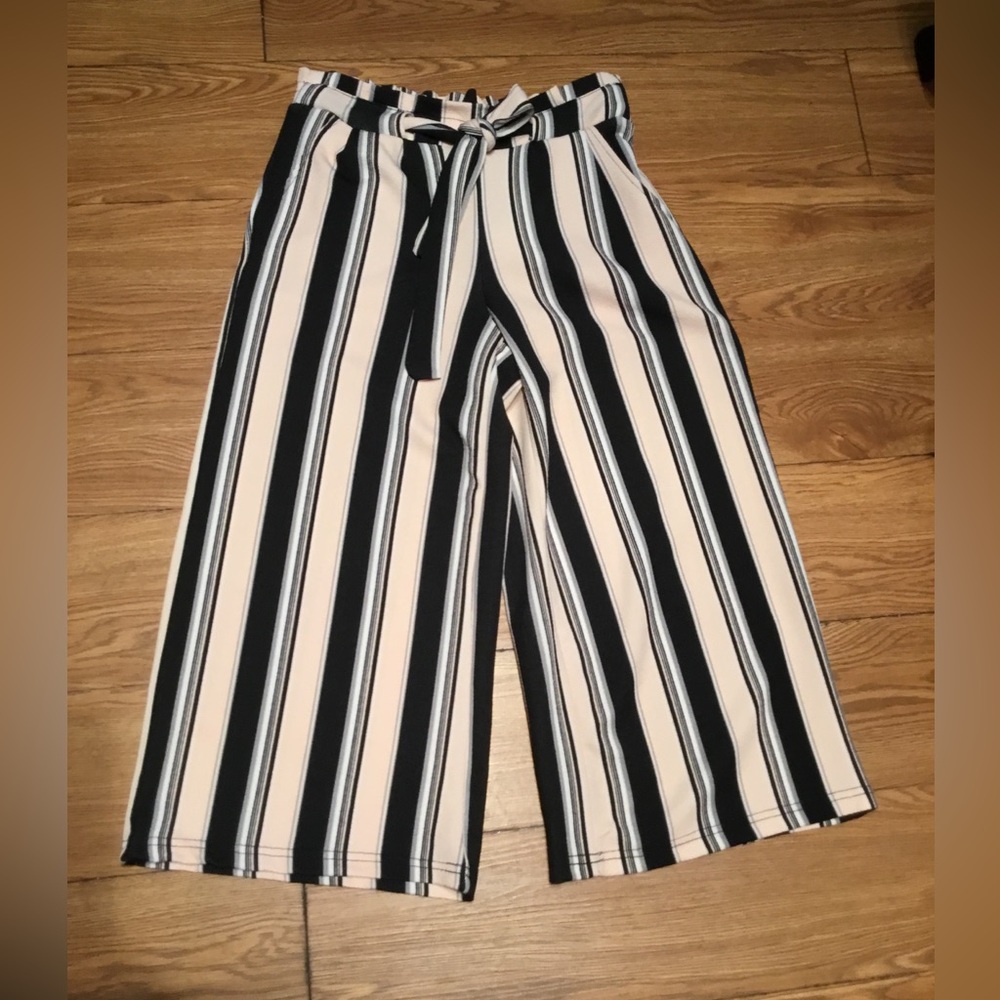 Hot Kiss Pink &black Striped Capris Palazzo Pants Am